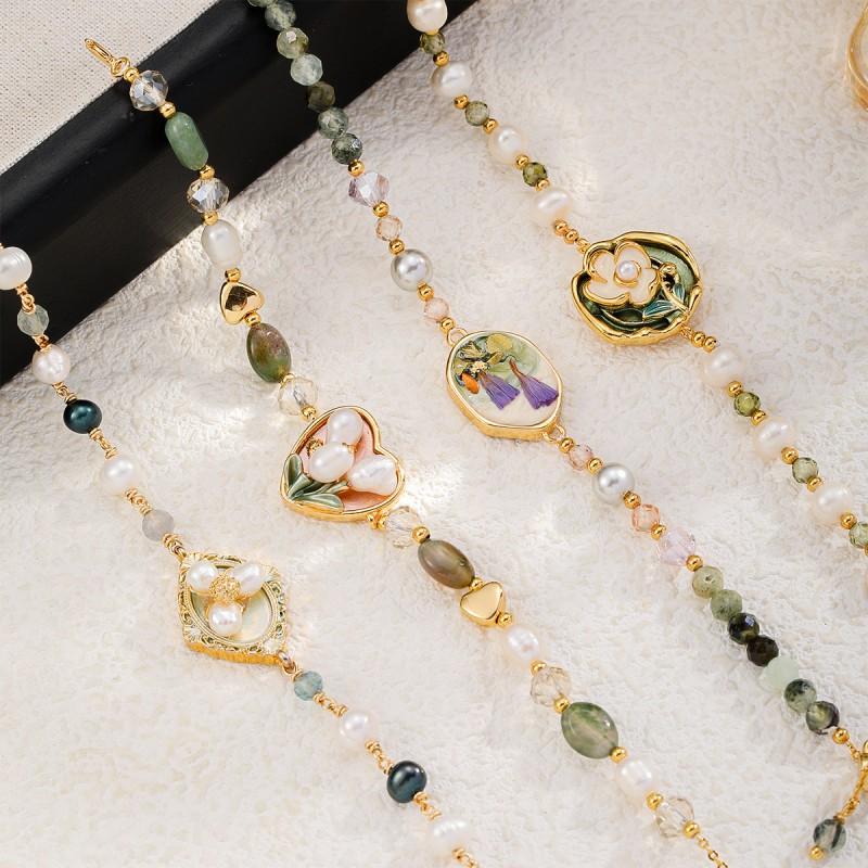 Handmade Floral Pearl Bracelet Women With Freshwater 18K Gold Plated Alloy Sweet Elegant Jewelry Accessory