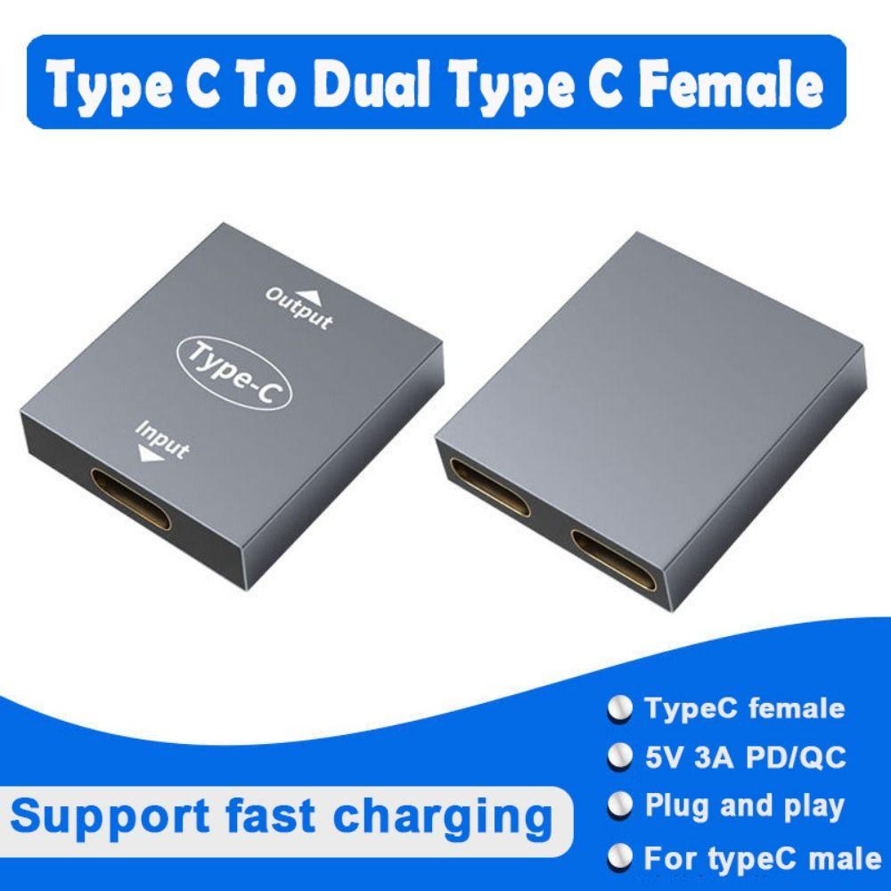 

Phone Aluminium Alloy 1 In 2 Out Female To Dual Female PD Fast Charging Adapter Type C Splitter