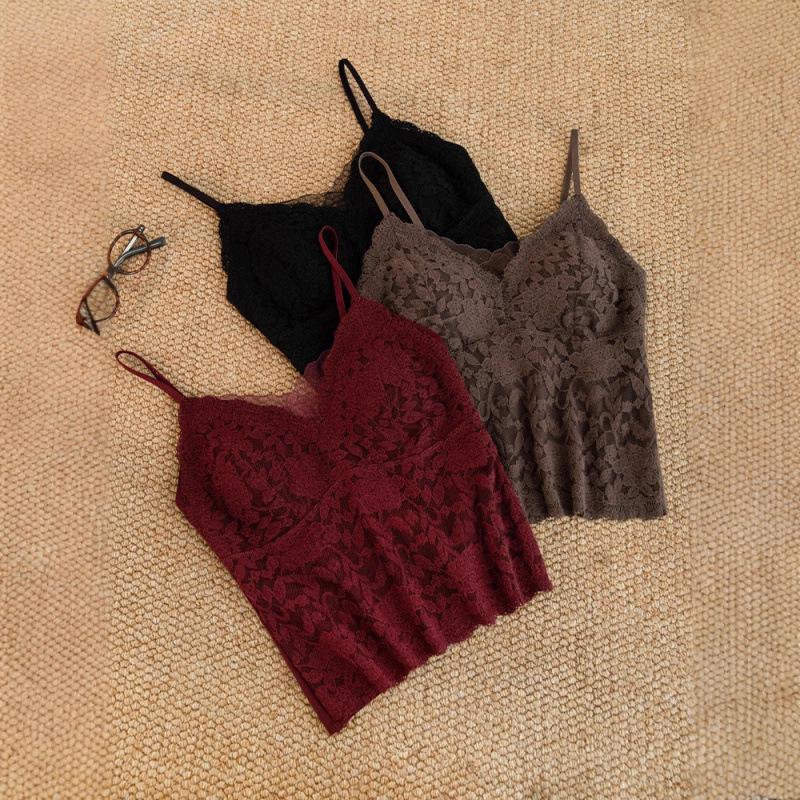 Women's Lace Camisole with Built-In Bra, Fleece-Lined, Sexy Slim-Fit for Autumn/Winter