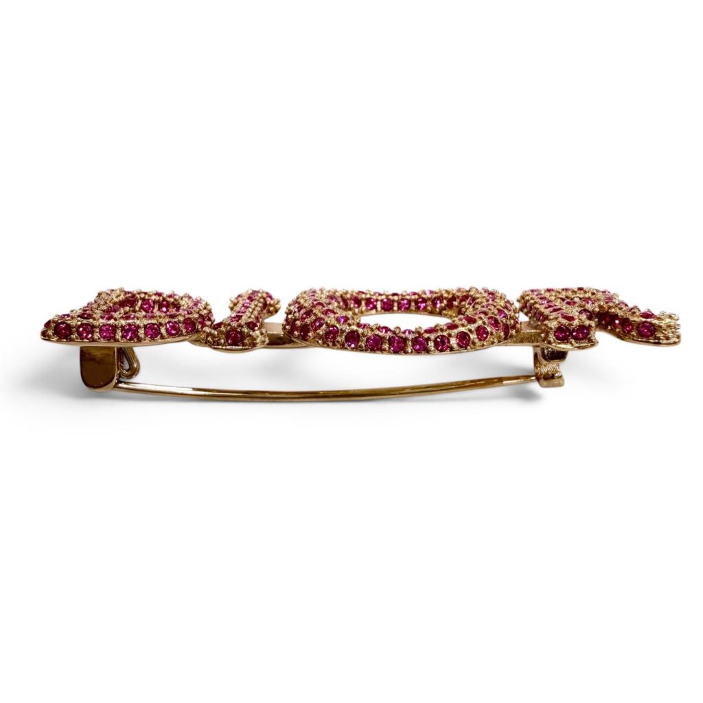 Excellent DIOR Brooch Logo Rhinestone Pink Women Used