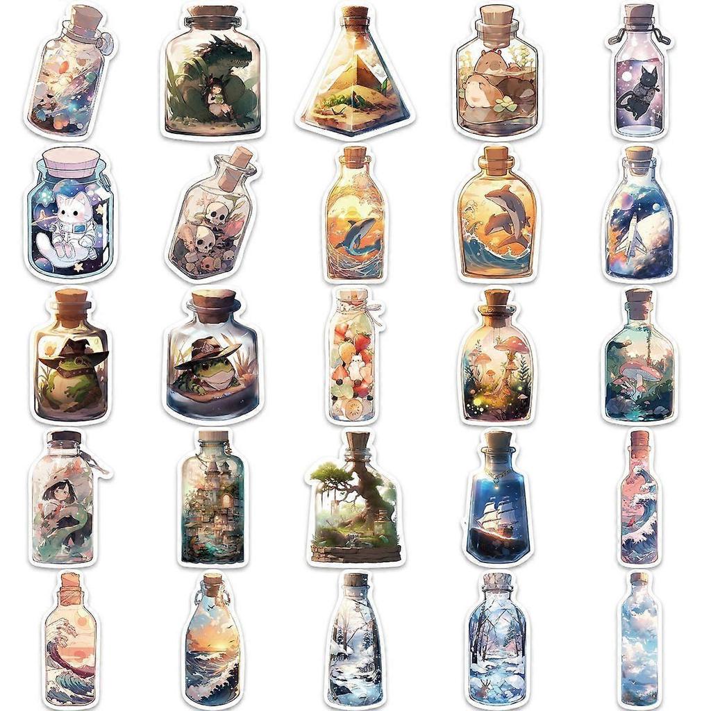 50 Pack Funny Vinyl Stickers, Drifting Bottle Large Bulk Sticker