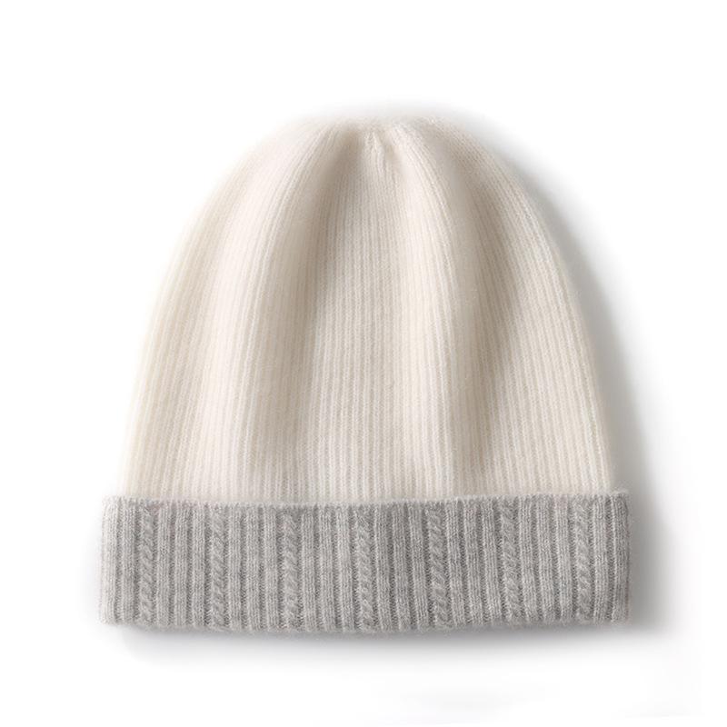 Women's Color Block Cashmere Knit Hat - Warm, Thick, Ear Protection for Outdoors