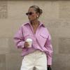 1116 European and American pink striped polyester cotton long-sleeved shirt women's design sense loose casual temperament versatile top