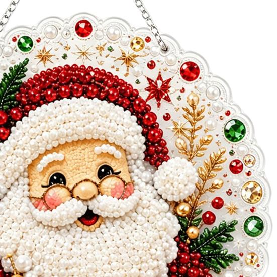 Acryl Hängende Ornamente Weihnachten Strassstein Malset, DIY Kranz Kunsthandwerk für Erwachsene, Doppelset Doppelseitiges Fensterornament für Erwachsene, Edelsteinplatte Wand