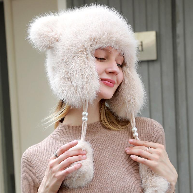 Hatter for kvinner høst og vinter, Stor hodeomkrets, Utendørs sykling, Kuldebeskyttelse, Vintervarme, Ørebeskyttende lue