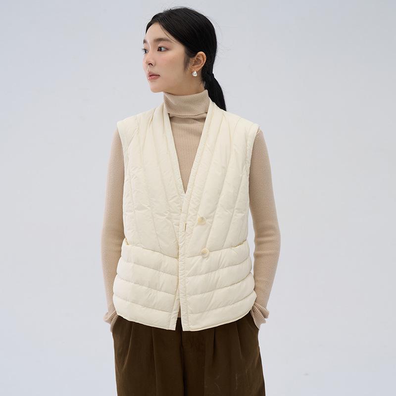 Trendy Women's Slimming V-neck Down Vest - Winter 2026 Fashion, Casual Wear with Gentle Light and White Duck Down