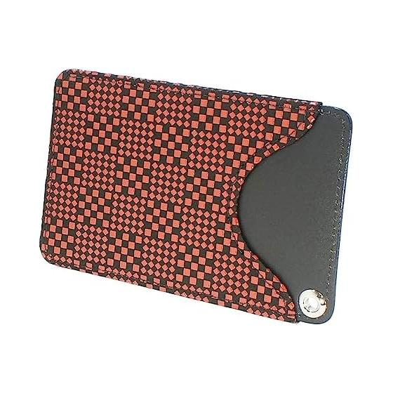 Indenya Pass Case, Slim Deer Leather, Black X Red Lacquer, Small Checker Pattern, Special Order Color 2525-21-167