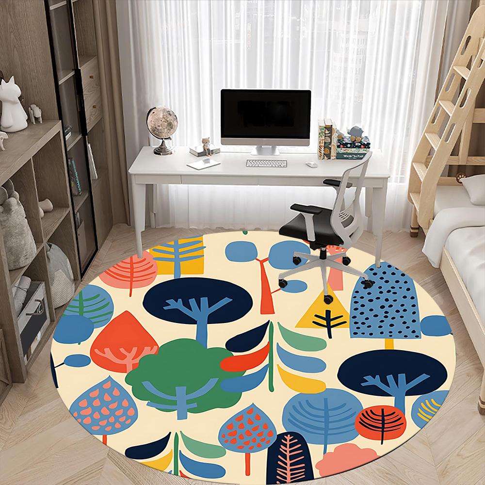 1pc Forest, Nature Office Round Rug, Non-slip, Soft and Durable Office Rug for Interior Decoration, Perfect for Office, Beautiful Decoration yy2603120