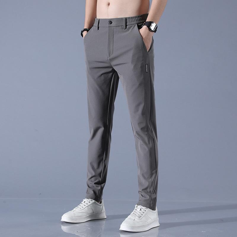 2024 Summer Thin New Ice Silk Casual Pants Men'S Sports Pants Elastic Waist Ultra Thin Long Pants