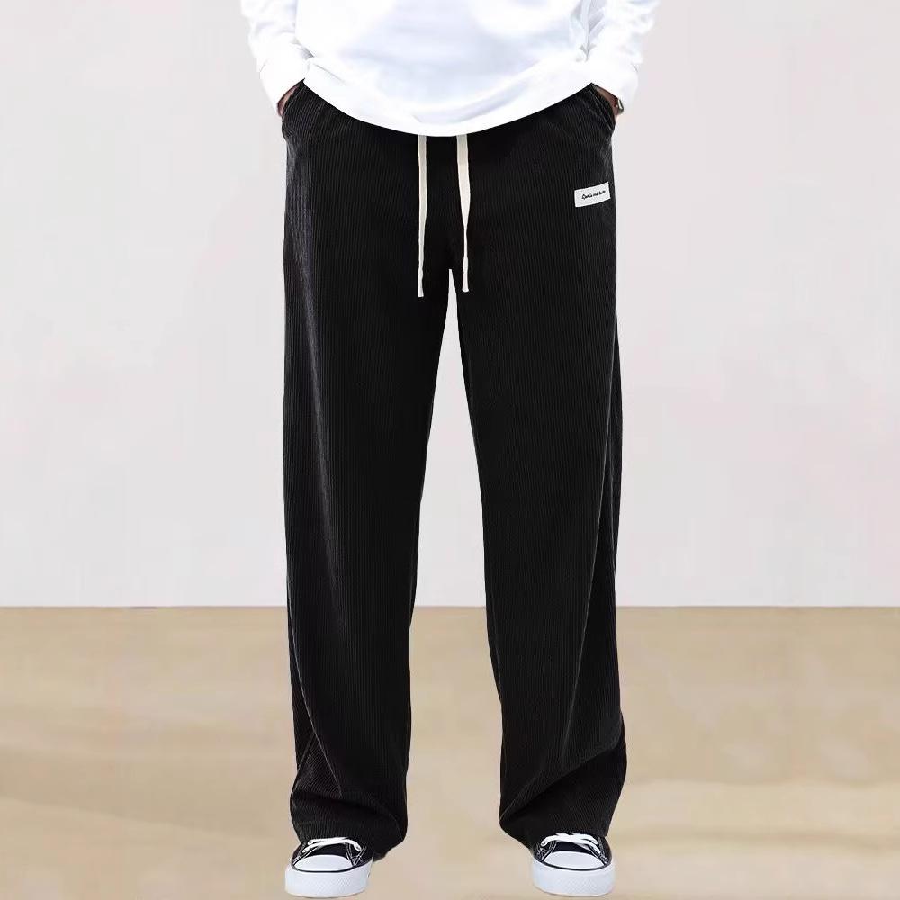 New solid color lace-up sweatpants simple straight men's casual pants corduroy ruffian handsome high-end wide-leg trousers