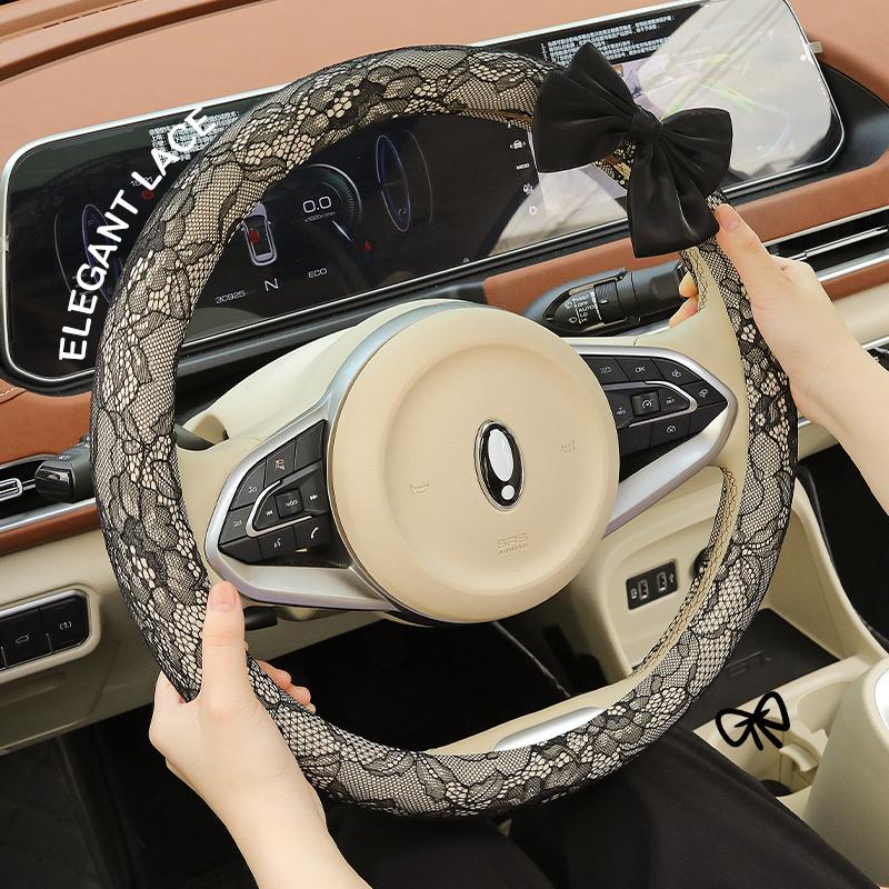 2026 Bow Lace Car Steering Wheel Cover Simple Lady Cute Senior Four Seasons Universal Set Tide Brand Personality