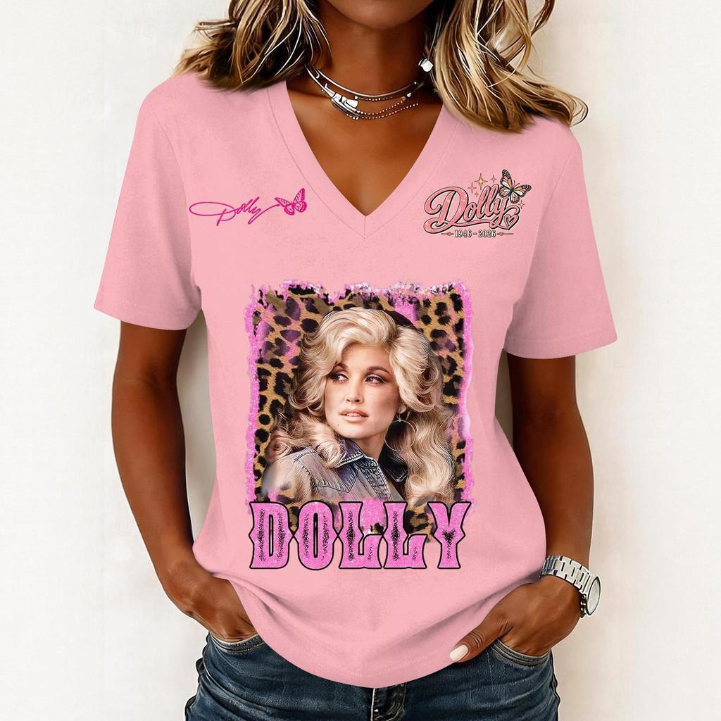 Women's Casual Letter Print V-Neck Short Sleeve Pullover Top