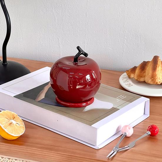 Ceramic Red Fruit Toothpick Dispenser Dental Floss Toothpick Holder Home Office Restaurant Kitchen Desktop Toothpick Organizer Container