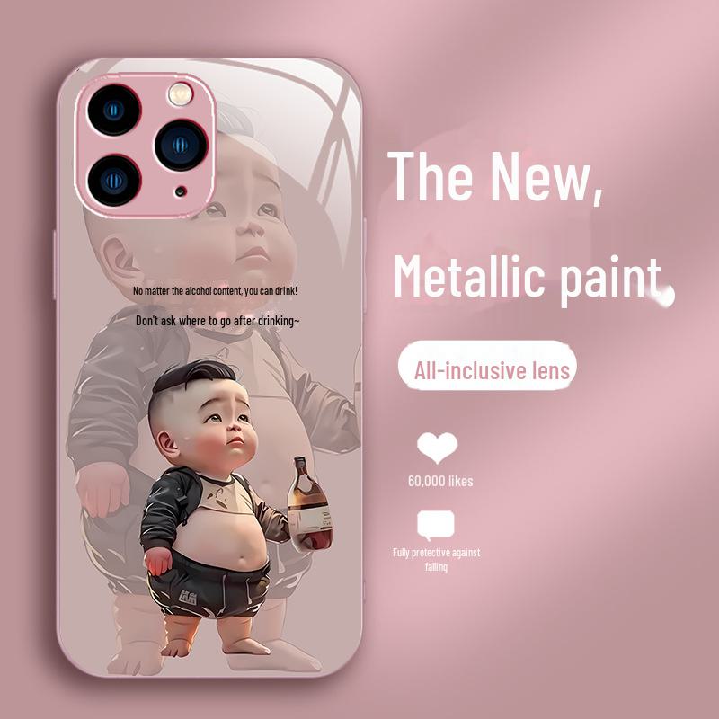 Apple Liquid Glass Anti-Fall Case for iPhone 15/14/13/12/11/7/8 Plus Men - Cartoon Design, Pro New Model, Perfect Fit, Durable Protection.