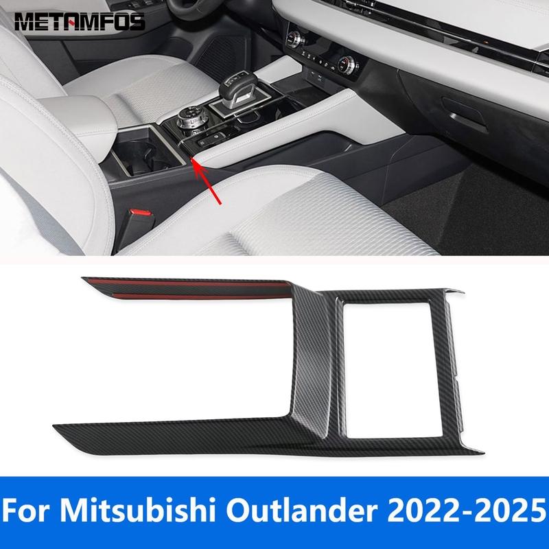 For Mitsubishi Outlander -2024 2025 Carbon Fiber Console Gear Shift Box Molding Trim Water Cup Holder Frame Car Accessories
