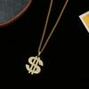 Retro Hip Hop Diamond Studded Dollar Sign Necklace Unisex Pendant Jewelry