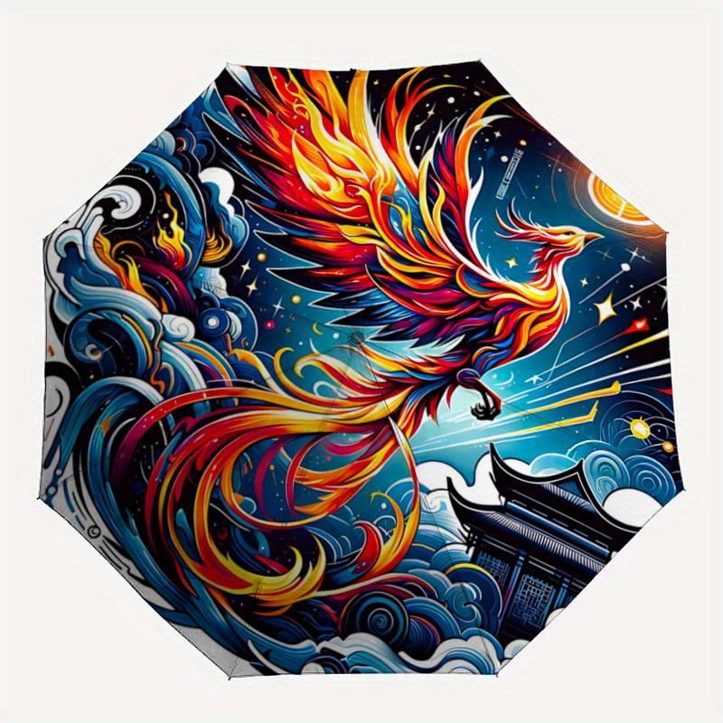 1pc Phoenix Rising Design Automatic Folding Umbrella - 3 Folding Design, Vivid Cartoon Pattern, Suitable for Outdoor Activities, A Gift for Fans