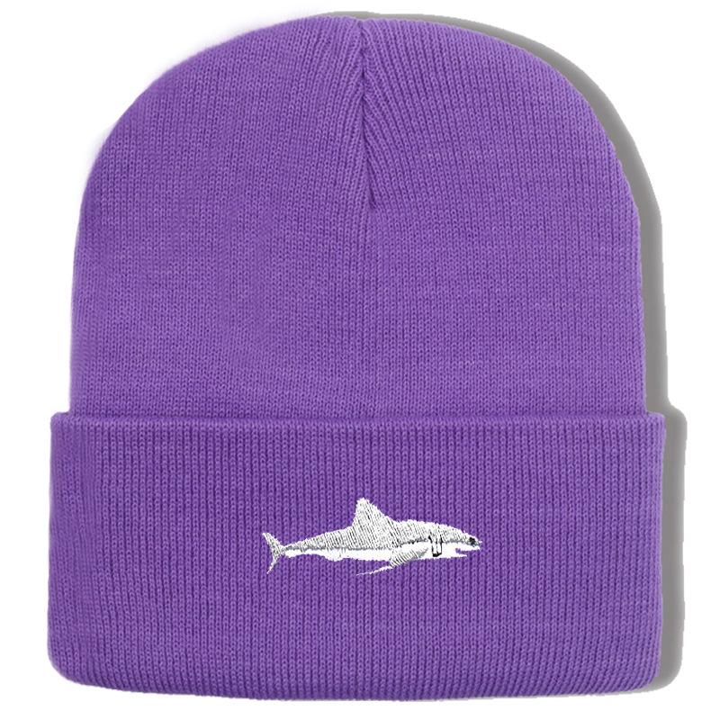 Shark Embroidery Knitted Beanie with Ear Protection for Autumn/Winter - Unisex Casual Hat