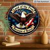 2D Flat, 1pc Round Printing Aluminum Sign, "Land of the Free Because of the Brave" Patriotic Eagle & USA Flag Metal Plaque, Vintage Distressed Style