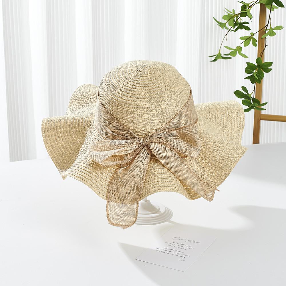 Sun Hat Women Summer Wide Brim Straw Hat With Bow For Beach And Sun Protection