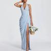 Rochie nouă de vară pentru femei, la modă și sexy, cu decolteu în V, talie înaltă, rochie plisată cu crăpătură înaltă