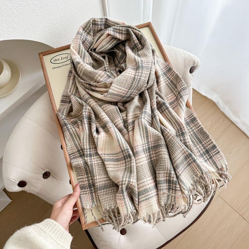 Atmosphere New Plaid Scarf Women's Winter Thickened Student Versatile Warm Cute Scarf