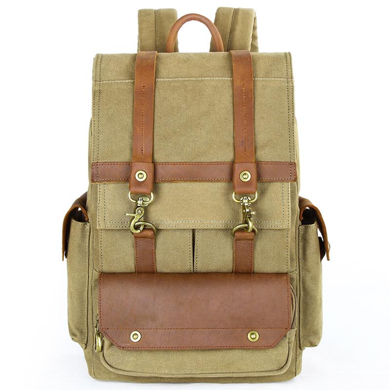 Seven-Color Cotton Retro Crazy Horse Leather Canvas Bag, Casual Laptop Backpack, Travel Men S Backpack. хаки