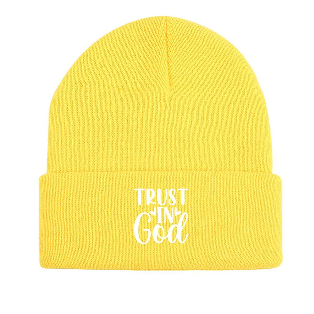TRUST IN GOD" Winter Knit Hat Beanie, Man Cap Winter Warm Leisure Bobble Hat Knitted Cap Beanie