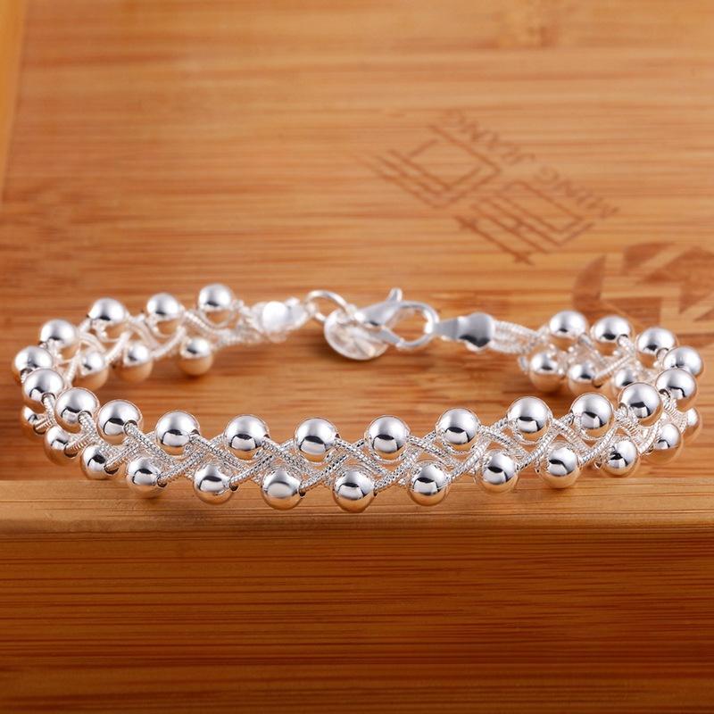 S925 silver fashionable and creative exquisite silver jewelry ethnic style woven light bead bracelet