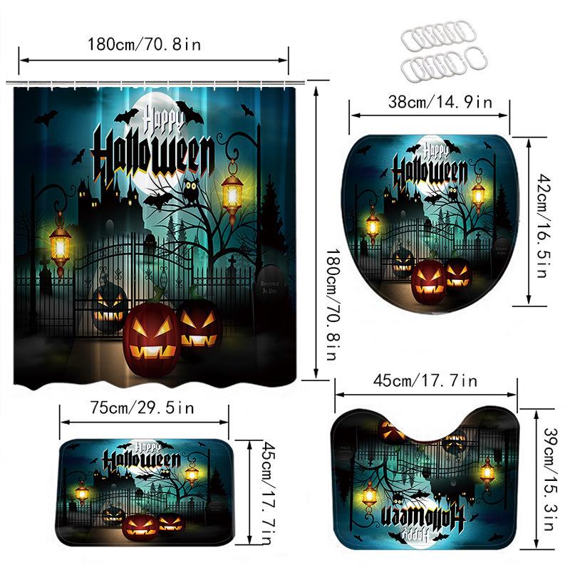 Halloween Elements 3D Digital Printing Bathroom Four-Piece Shower Curtain Partition Curtain Shower Curtain