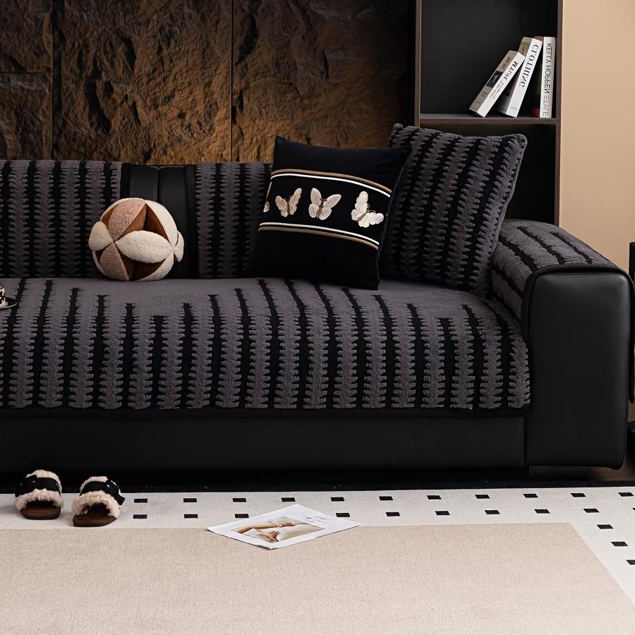 Geometrische Linien Jacquard Weich Verdicken Getuftetes Fleece Sofa Handtuch Decke für Wohnzimmer Überwurf Maschinenwaschbar Tierfreundlich