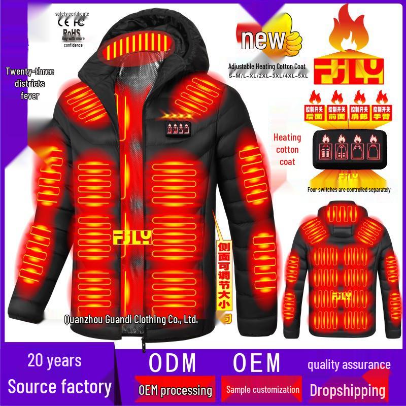 Regulowana Inteligentna Podgrzewana Bawełniana Kurtka z Kapturem - Ciepły Zimowy Płaszcz Plus Size