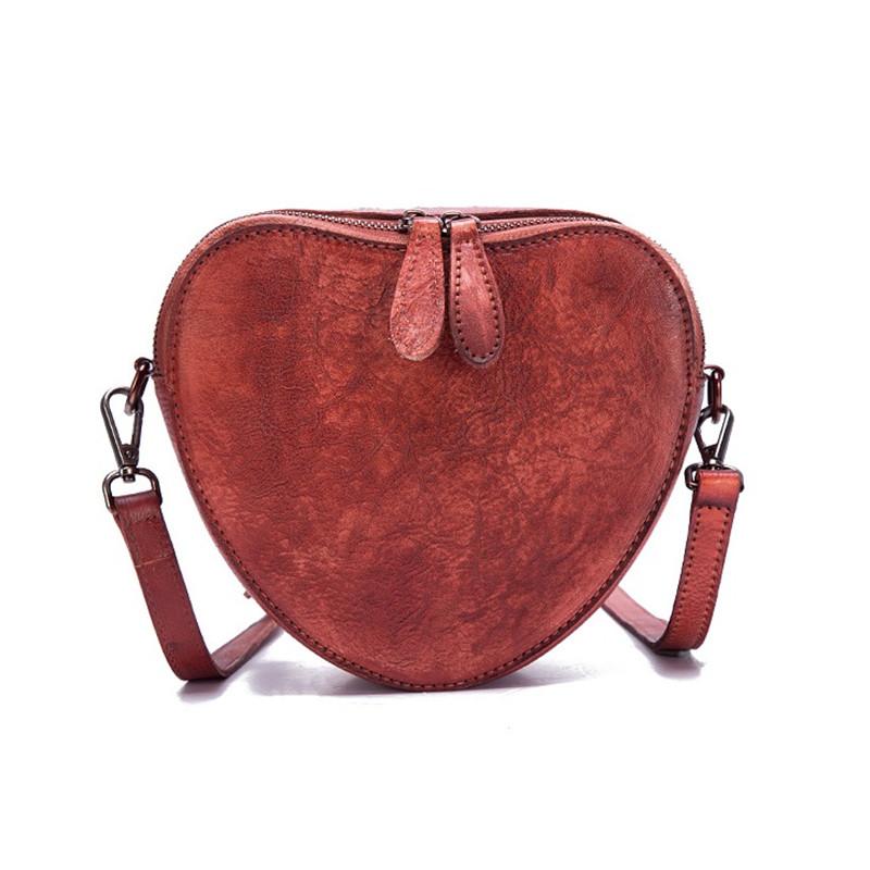 Pravá kůže ve tvaru srdce Dámské kabelky Vintage kabelky přes rameno Módní dámská večerní kabelka Crossbody Messenger kabelky Peněženka GZW