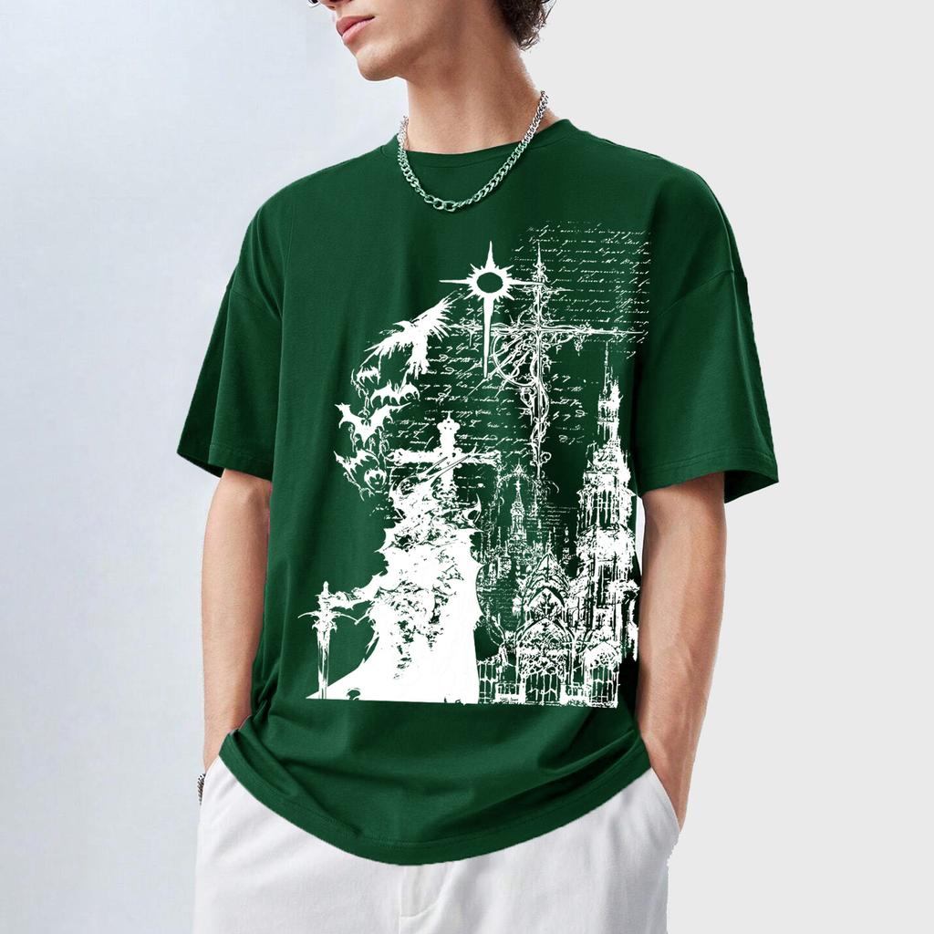Gothic Dark Cross Graffiti Print Short-Sleeve T-Shirt High-street, loose-fitting, versatile, and perfect for everyday wear in a trendy casual style