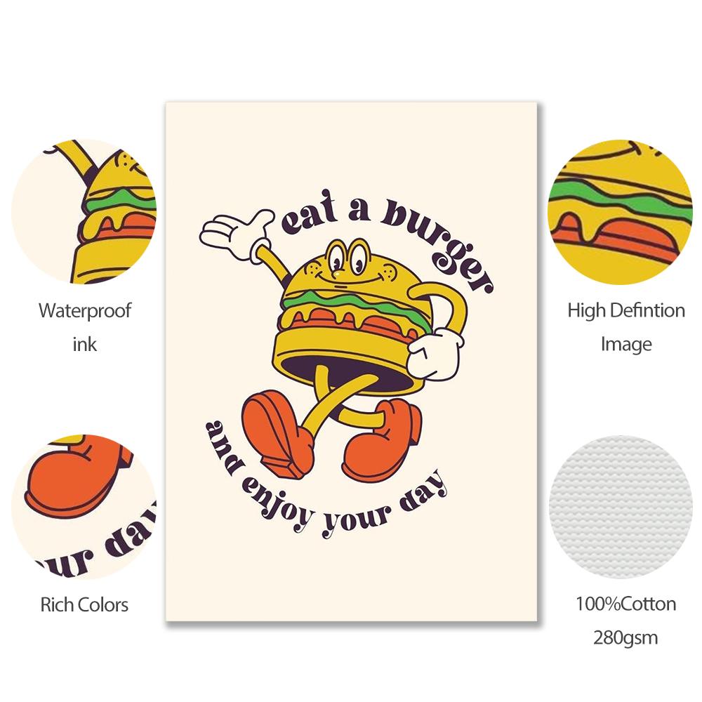 Nursery School Wall Art Cartoon Poster Print Hamburger Ice Cream Cherry Foods Canvas Painting Kitchen Cooker Kid Room Home Decor