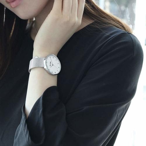 Simple Silver Couple's Watches for Men and Women. [Matching Item] KLON MOCK NUMBER -SILVER MESH- Ver. SILVER (40mm X 33mm)
