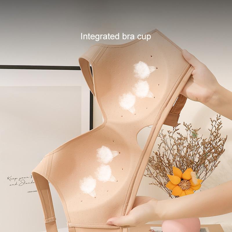 European and American Large Size Thin Hole Cup Underwear Smooth Beautiful Back Simple Wide Shoulder Strap Breathable Integrated Bra
