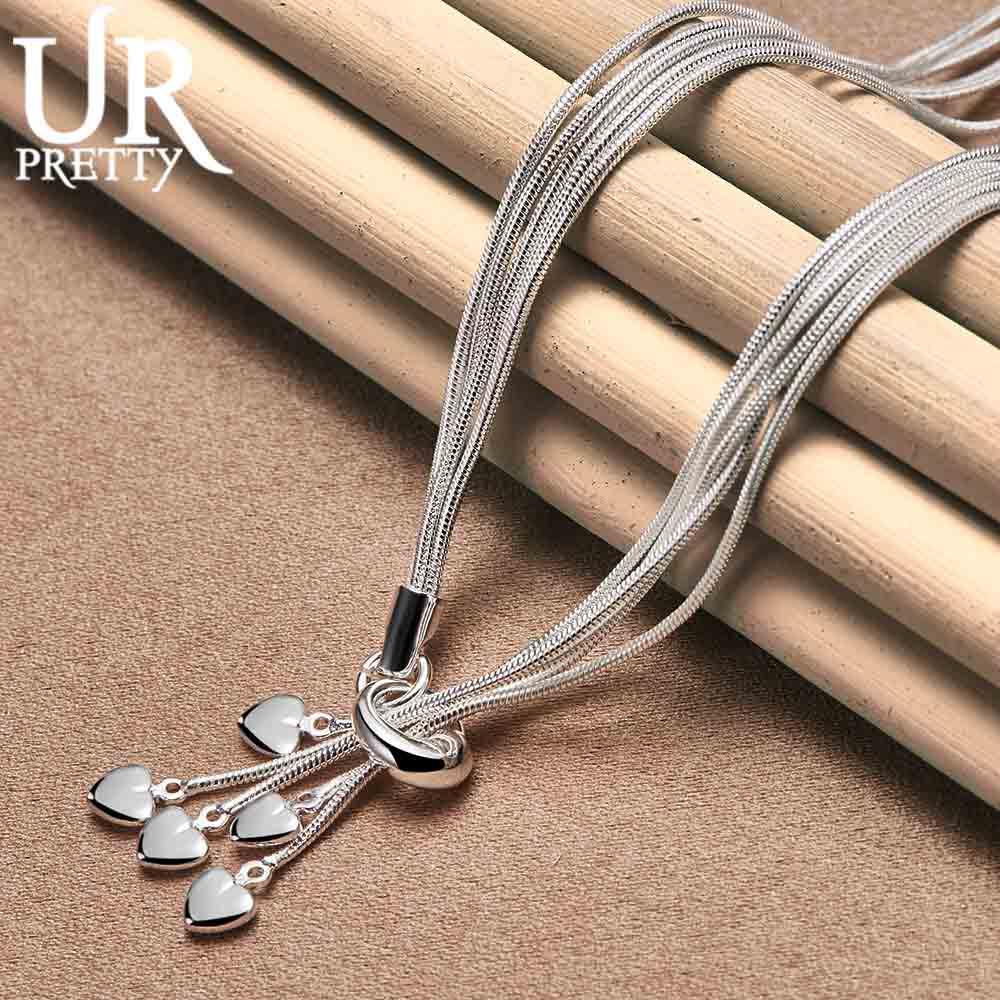 Halskette mit Anhänger aus 925er Sterlingsilber mit Schlangenkette und fünf Herzen