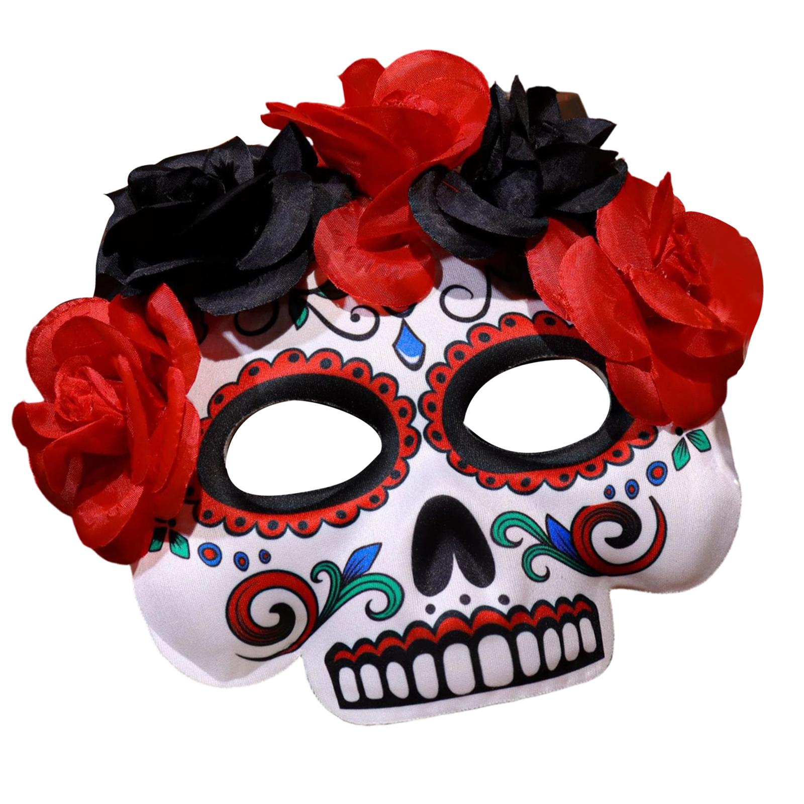 

Day of The Deads Mask Sugar Skull Mask with Rose Decorations Masquerades Mask for Halloween Cosplay Party Costume Gifts B
