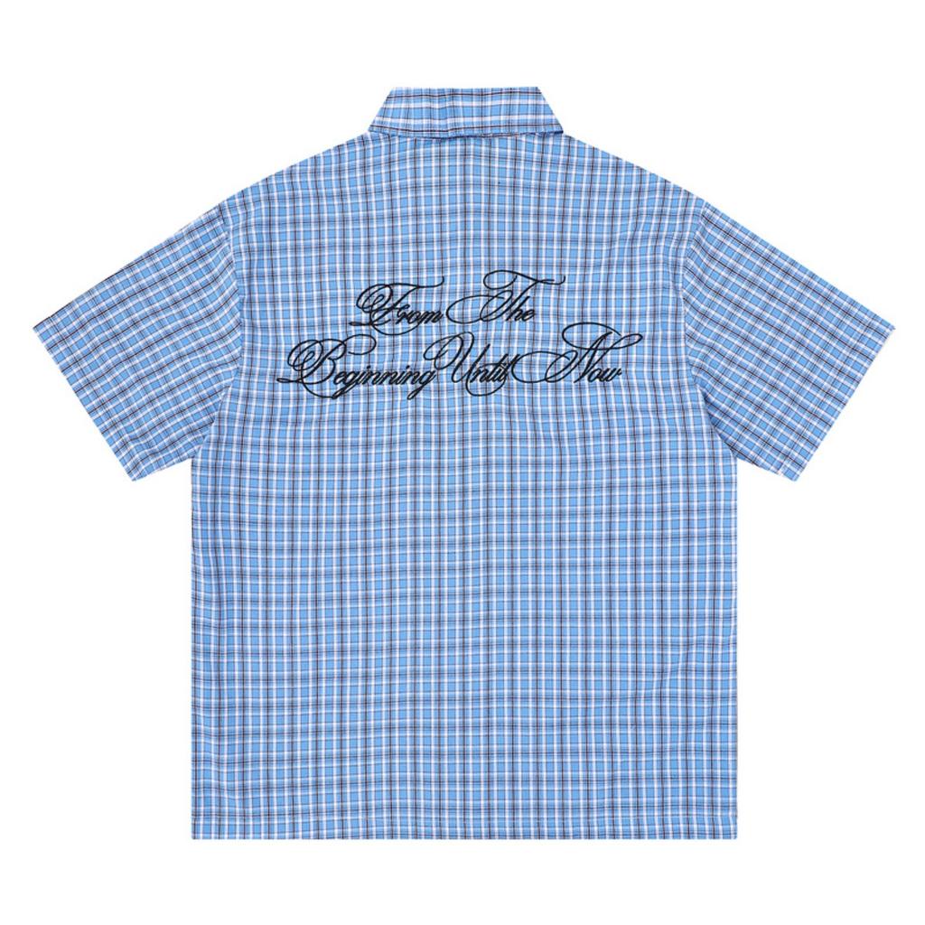 STREETRICH Summer Letter Eembroidery Short Sleeve Plaid Shirt for Men Patchwork Short Sleeve Baggy Checkered Top Tees Oversized