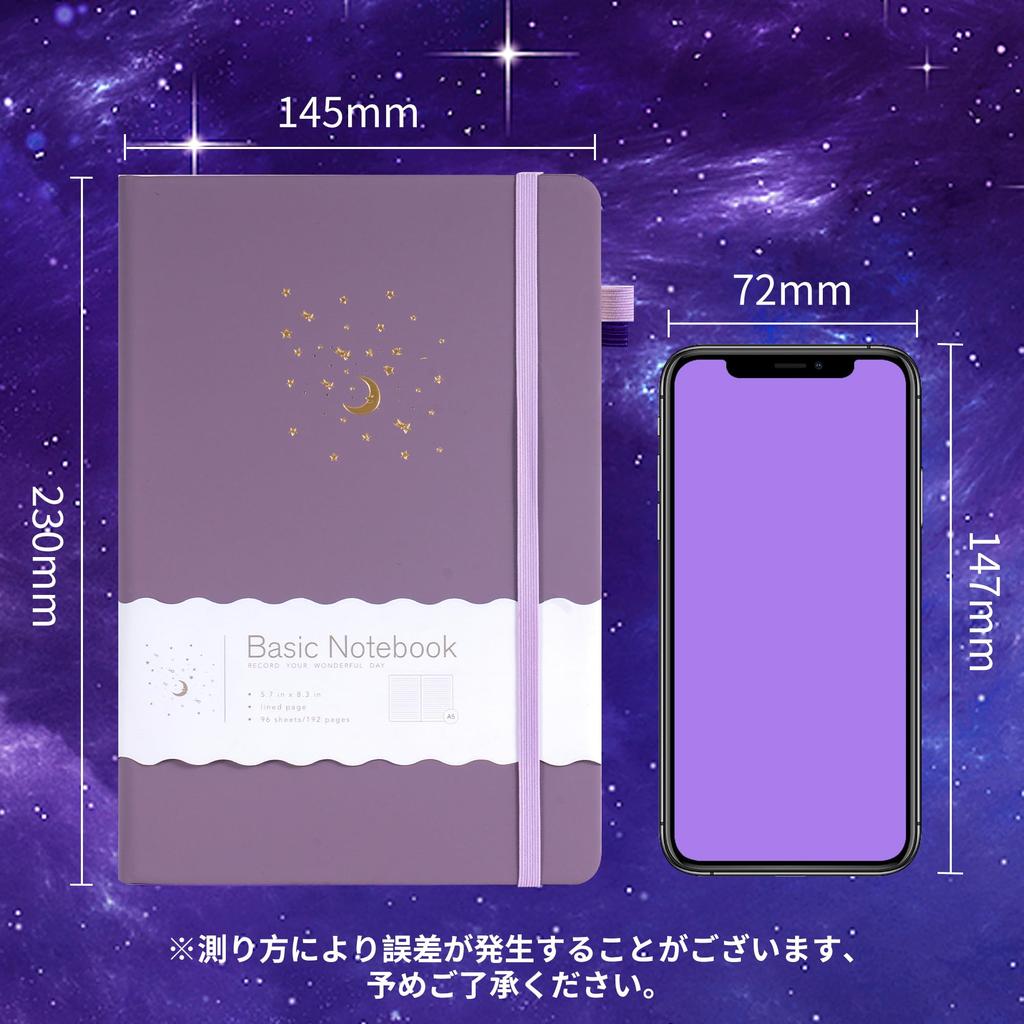 CAGIE A5 Hardcover 8mm with Pen Classic X Perfect for Travel Light Purple Notebook, Stylish, Ruled, Holder, Style, Cute, 14.5cm 21cm, Business,