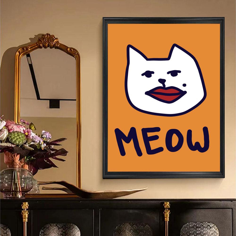 Cartoon Cat Mood Body Moon Lady Poster Retro Print Paper Waterproof High Quality Sticker Home Living Room Bar Wall Decor