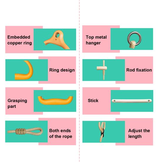 Fitness Ring Hanging Swing Rod Anti-Slip Grip Adjustable Length Smooth Shape Design Safety Knot Fitness Ring