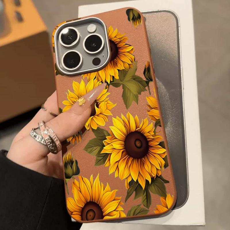 Custodia Marrone Girasole Litchi Per iPhone 17 Custodie iPhone 16 Pro Max 15 14 13 12 11 XS X XR 7 8 16 Plus 16E 17E Cover