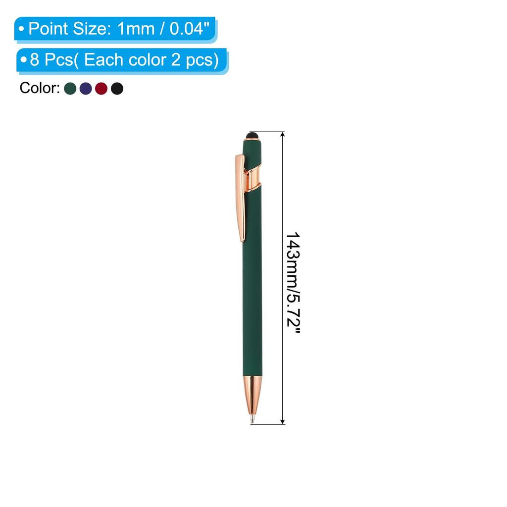 PATIKIL 8pcs Black Ink Ballpoint Pens Crystal Diamond Twisted Metal Pen Medium Point for Note Taking Journaling Multicolor 1.0mm