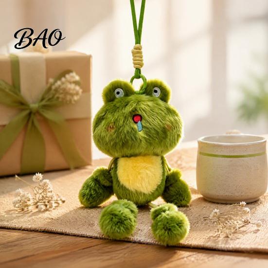 Small Backpack Accessory Funny Frog Plush Keychain with Fragrance & Movable Limbs, Soft Stuffed Animal Expression Keyring Bag Charm for Backpacks
