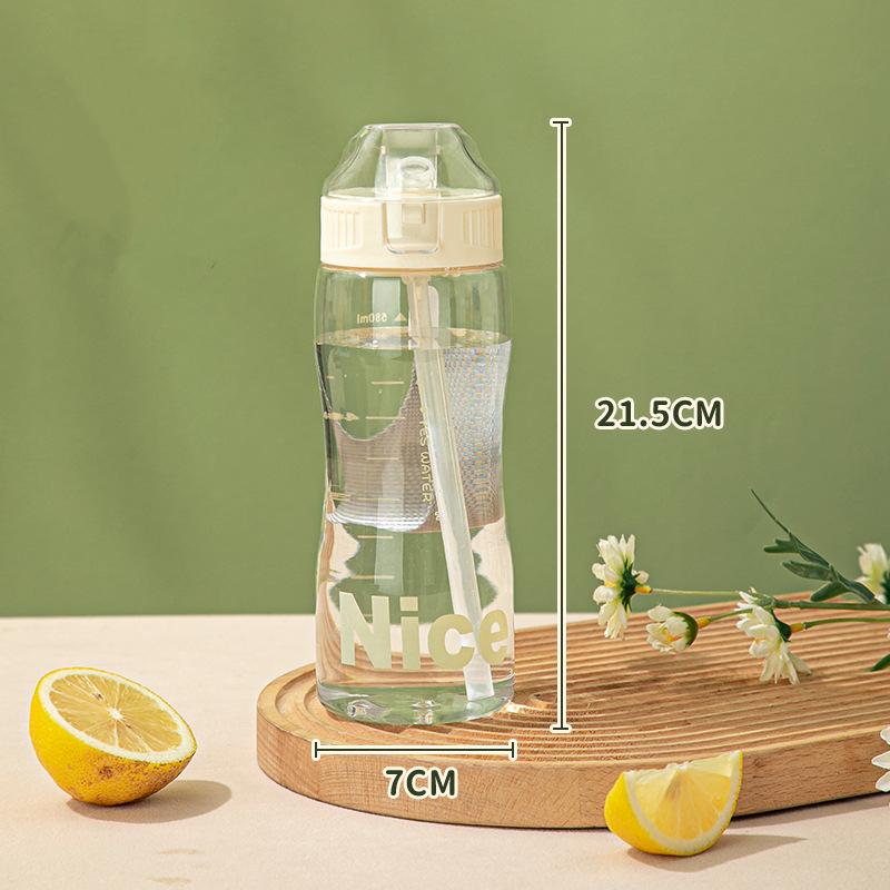 Sport-Wasserflasche aus Kunststoff mit Silikonstrohhalm, tragbar, auslaufsicher, Teetassen, Volumenmarkierung, wiederverwendbarer Becher, Fitness-Trinkgeschirr