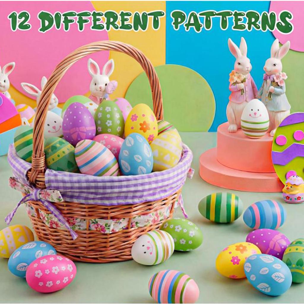 24 Pcs Easter Multicolor Hanging Eggs Plastic Egg Hanging Ornaments for Basket Holiday Spring Party Favors Tree Decor