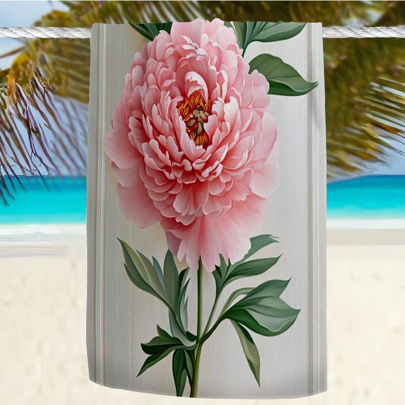 1 Stück Pfingstrosen-Design Strandtuch Elegantes Rosa Blumenmuster Badetücher Weiches Mikrofaser-Gewebe Unisex Übergröße Handtuch zum Schwimmen
