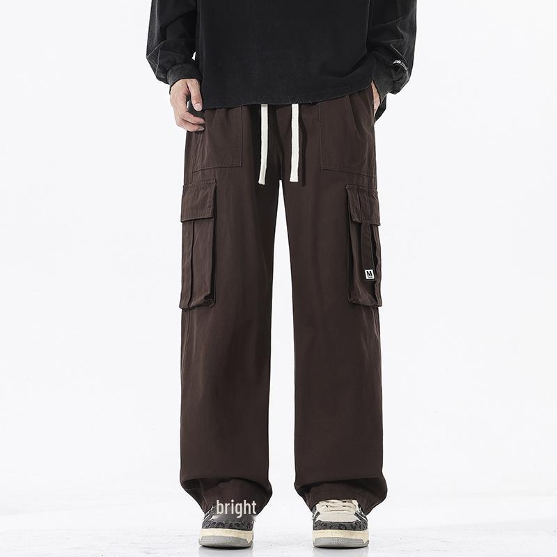 LKTM Men's Retro Multi-Pocket Cotton Drawstring Overalls - Loose Fit Casual Pants
